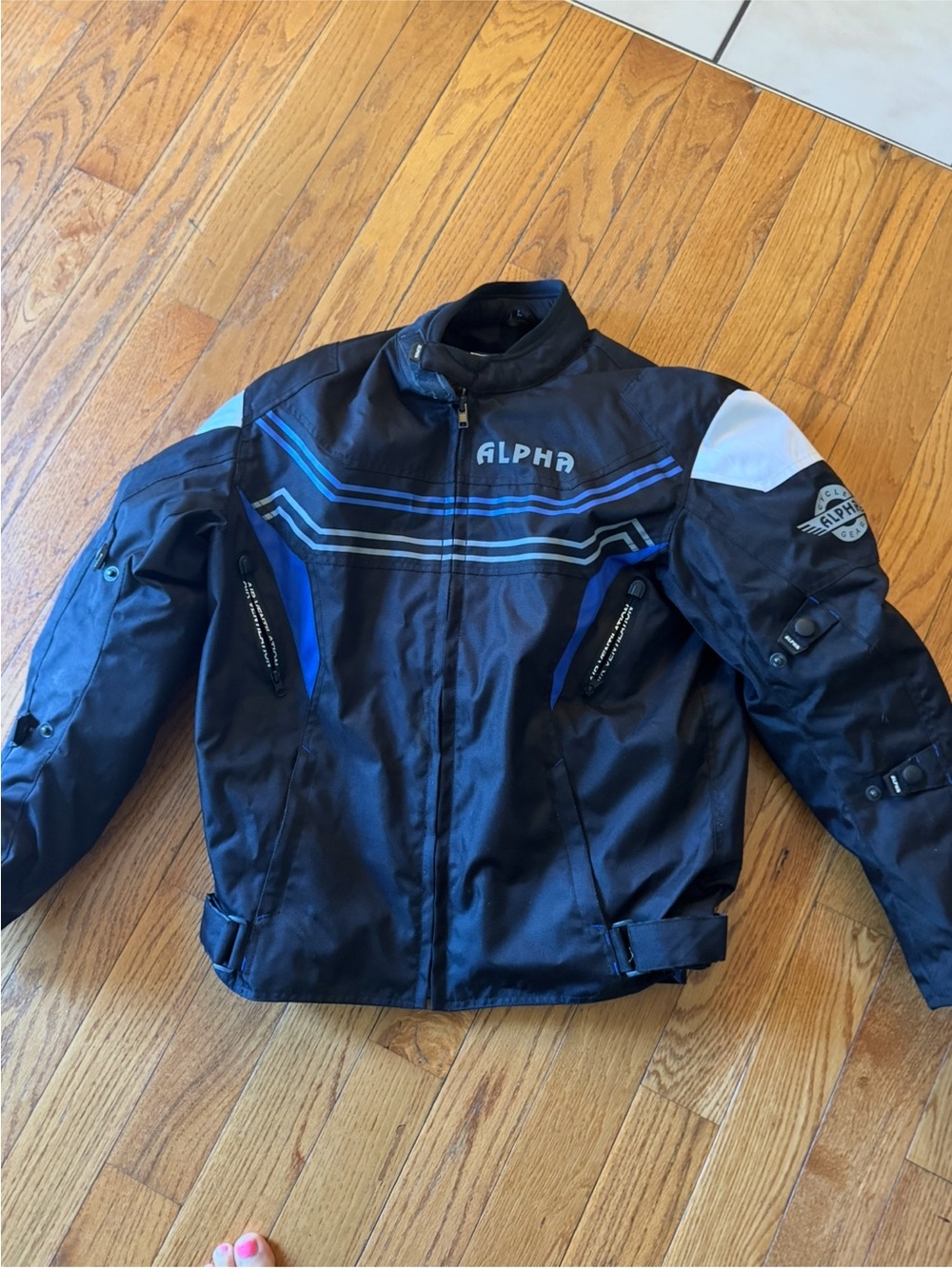 Men's Black & Blue Moto Puffer Jacket
